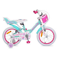 KINDERFAHRRAD 16 Zoll Cupcake pink Stützrädern, Puppensitz, Korb, Metallrahmen - Rosa, Metall (80cm)