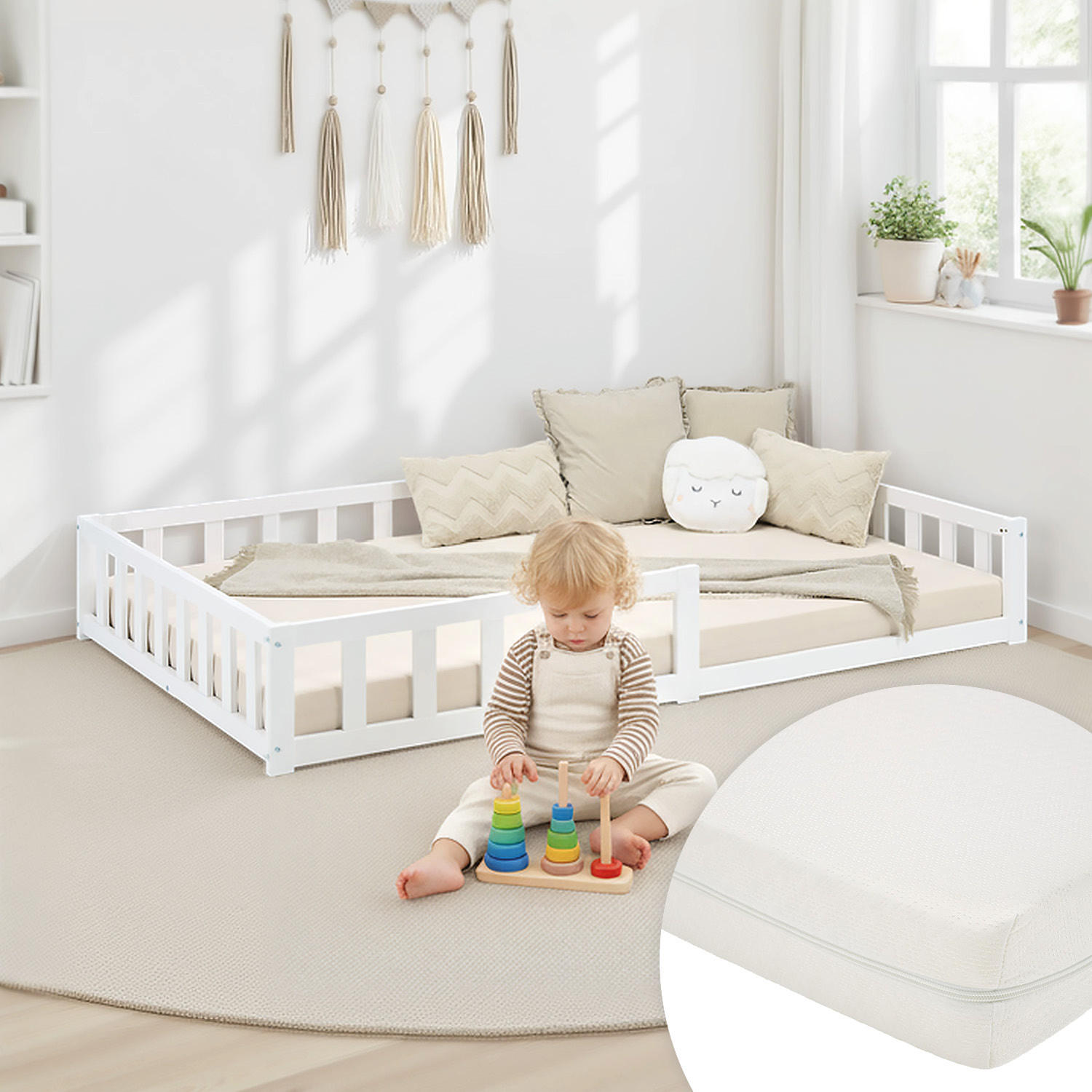 BODENBETT 120x200 cm in weiß Lattenrost + Matratze - Weiß, Holz (90/200cm) - Homestyle4u