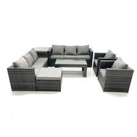GARTENMÖBEL COUCHTISCH SET mit Sofa Polyrattan Outdoor 9-Sitzer - Dunkelgrau/Grau, Glas/Kunststoff - Fimous
