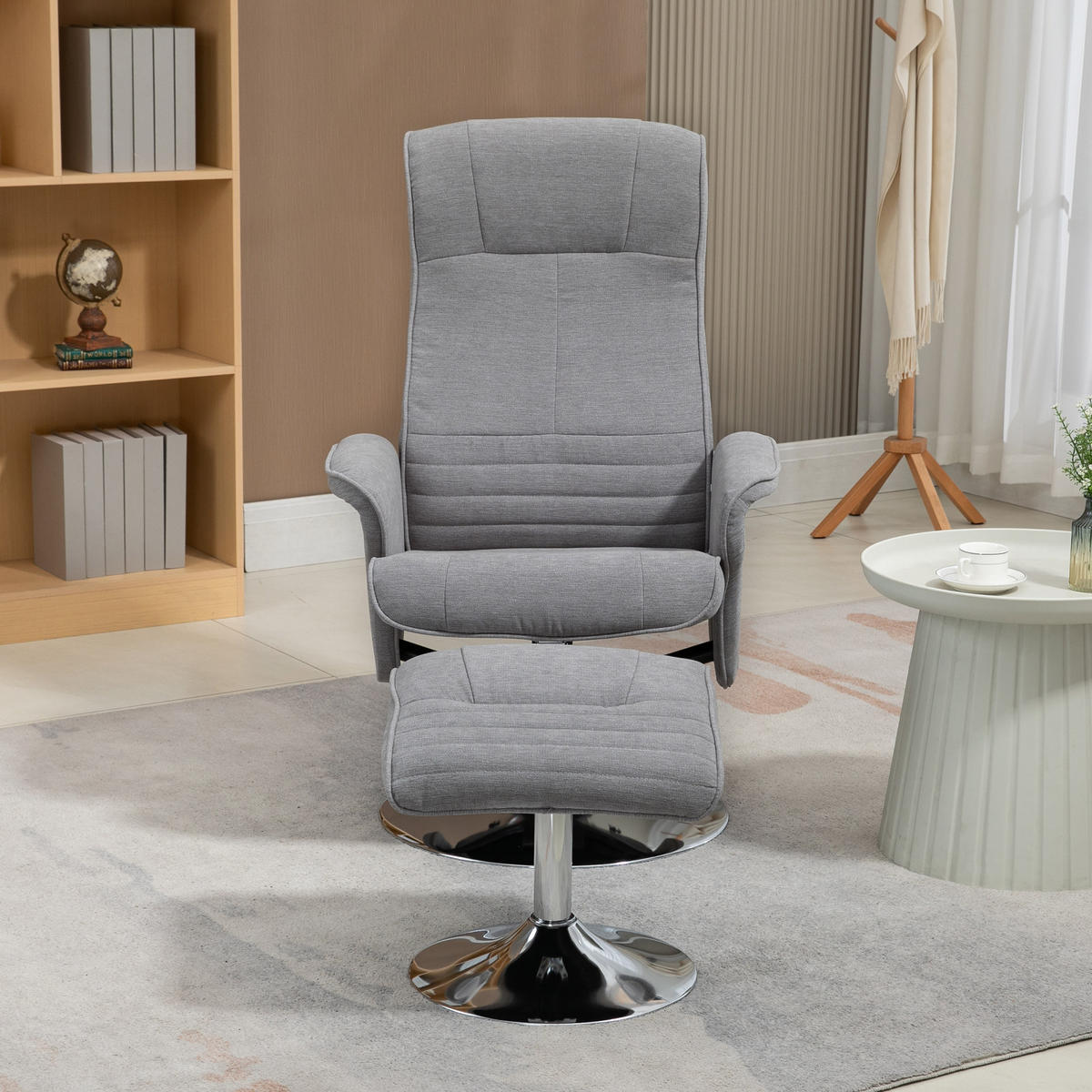 RELAXSESSEL mit Fußhocker 360°drehbarer Fernsehsessel bis 150 kg Samt Grau - Chromfarben/Grau, Textil/Metall (71/104/69cm) - HOMCOM