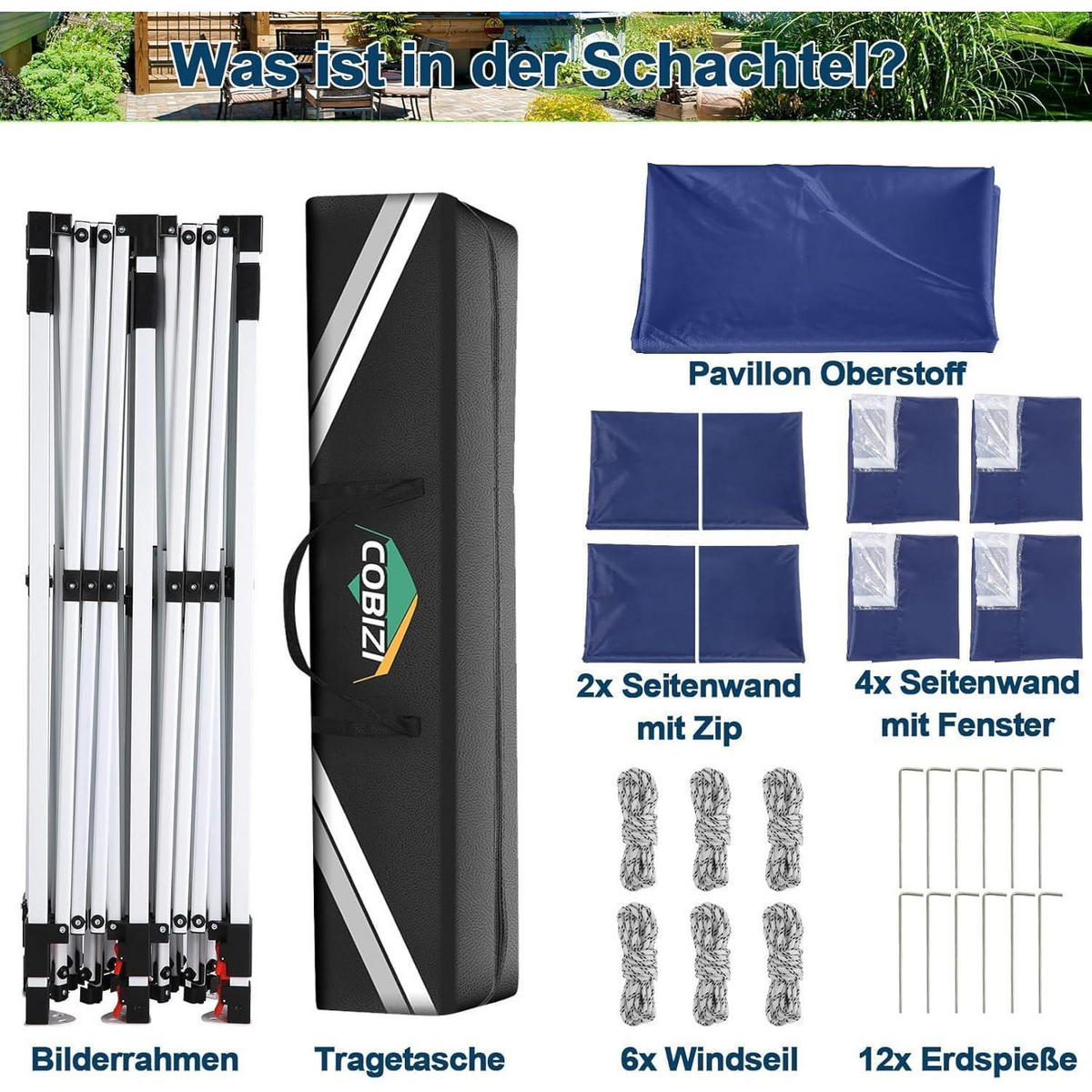 FALTPAVILLON 3x6m Wasserdicht Dunkelblau - Blau, Textil (300/300/600cm)