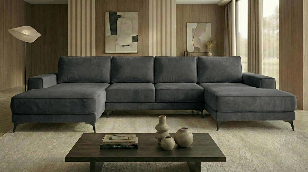 ECKSOFA VALTOR 320 cm x 185 cm – Stoff: CASABLANCA Graphit 15 Farbe: Dunkelgrau - Dunkelgrau, Textil (320/185cm) - A&J MöbelLand