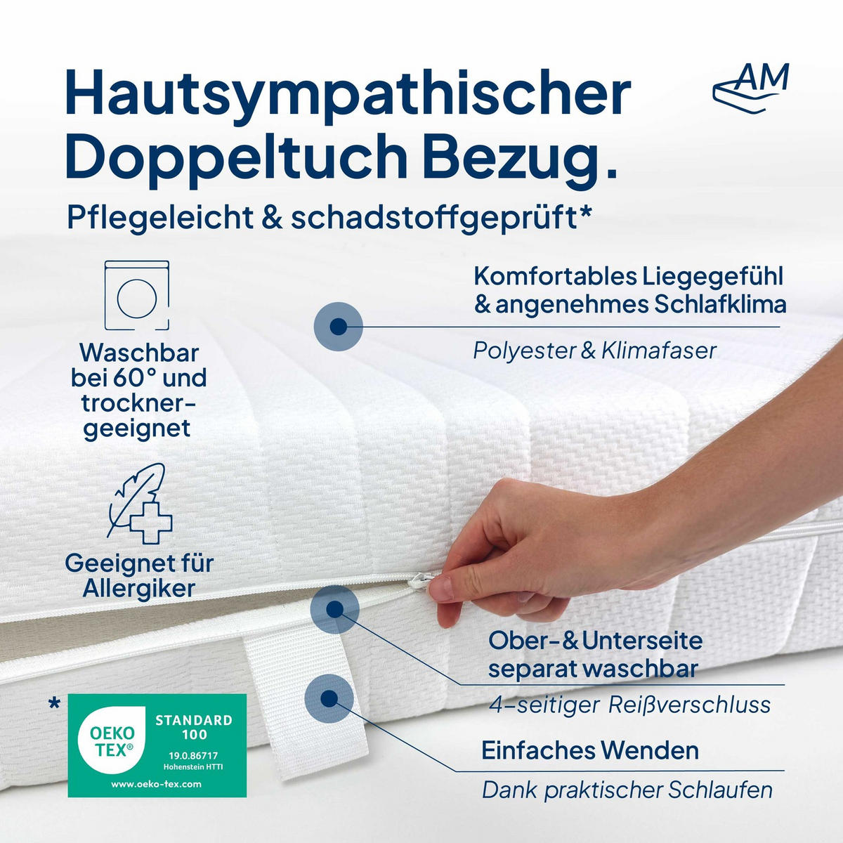 TASCHENFEDERKERNMATRATZE 135/190 cm H3 - 20cm Höhe & Toledo Bezug - Weiß, Textil (135/190cm) - AM Qualitätsmatratzen