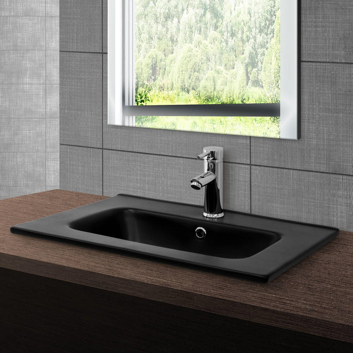 WASCHBECKEN - Schwarz, Keramik (46/16.5/61cm) - ML-DESIGN