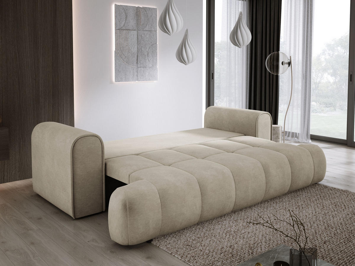 SOFA COCO SCHLAFSOFA mit Bettfunktion, CLOUD Stoffbezug, 2-Sitzer, freistehend, Größe: 250x105x90 cm, Beige - Beige, Holz/Textil (250/90/105cm) - DomoHome