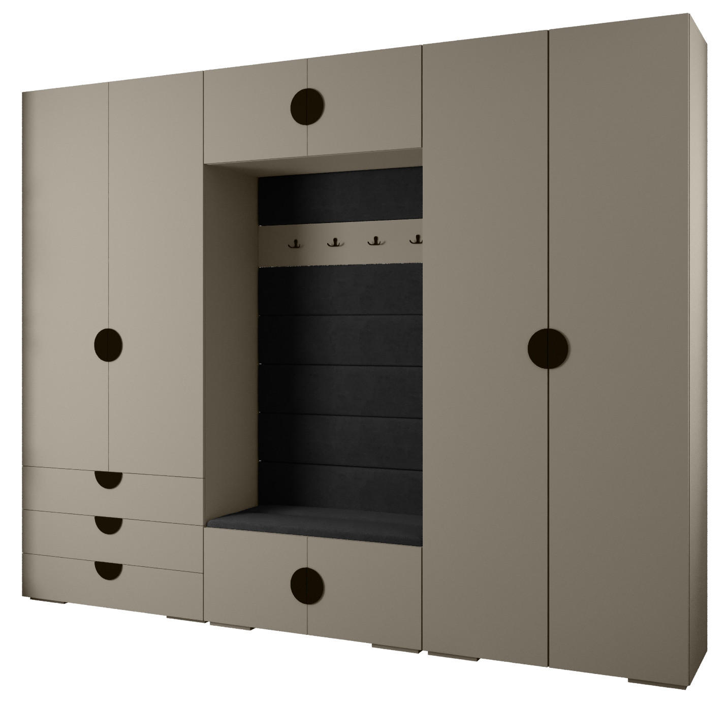 Abiks Möbel Garderoben-Set Kaschmir, Schwarz, Schwarz 300x236.7x47 cm