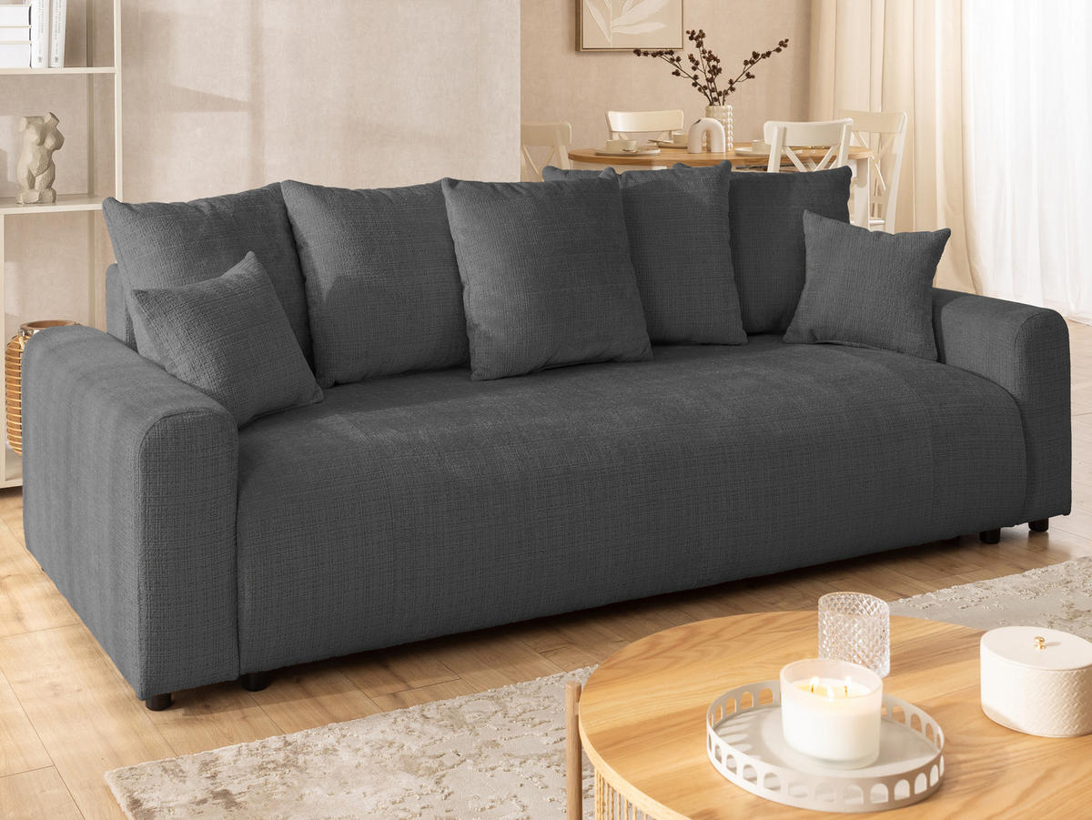 SCHLAFSOFA Calma mit Bettkasten im Bumpy-Design aus weichem Grau Chenille-Stoff - Schwarz/Grau, Holz/Kunststoff (239/88/98cm) - S-Style Möbel