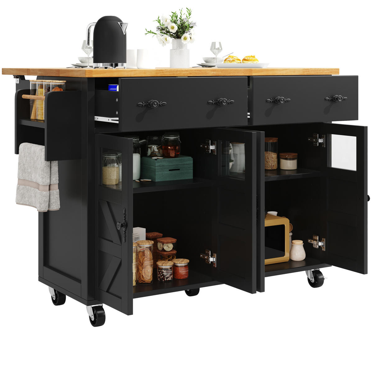 KÜCHENINSEL mit ausziehbarer Platte 140 cm Schwarz - Schwarz, Holz (73/93.5/140cm) - Beauniv