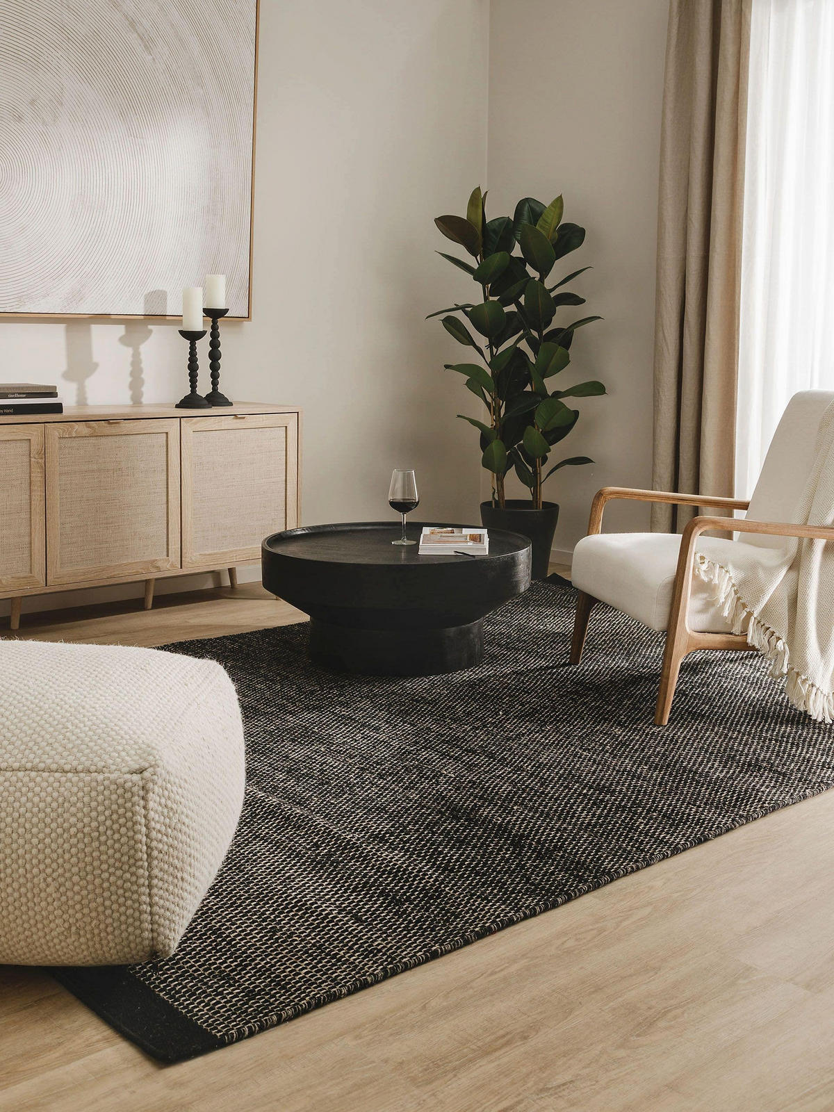 WOLLTEPPICH Rocco Schwarz/Weiß 200x300 cm - Schwarz, Textil (200/300cm) - benuta Pure