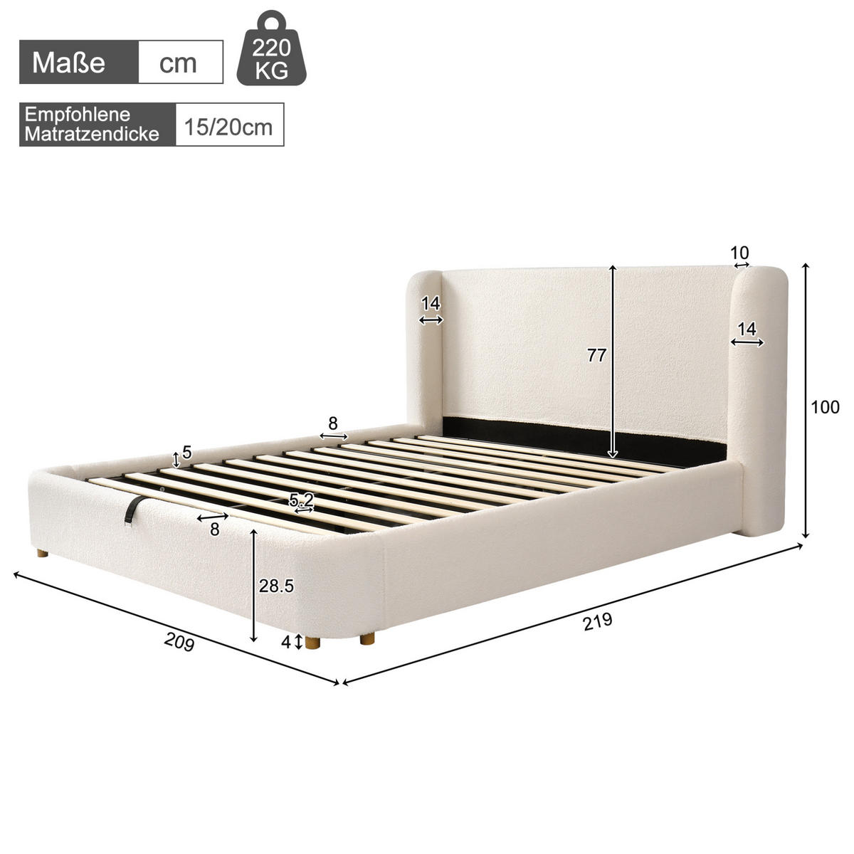 POLSTERBETT 180/200 cm mit Lattenrost, hydraulischem Bettkasten und waschbarem Kopfteilbezug, Beige - Beige, Textil (180/200cm) - Redom