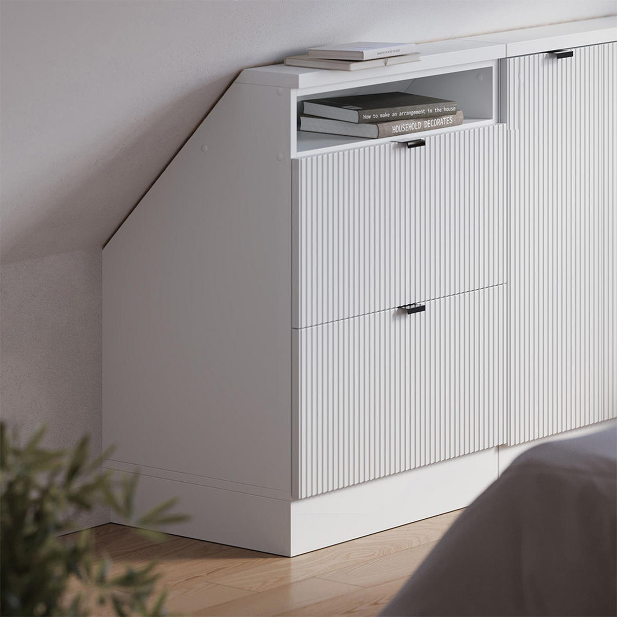 DACHSCHRÄGENSCHRANK Rion Weiß Riffel 60 x 81.6 cm mit 2 Schubladen - Weiß, Holzwerkstoff (60/81.6/46cm) - Vicco