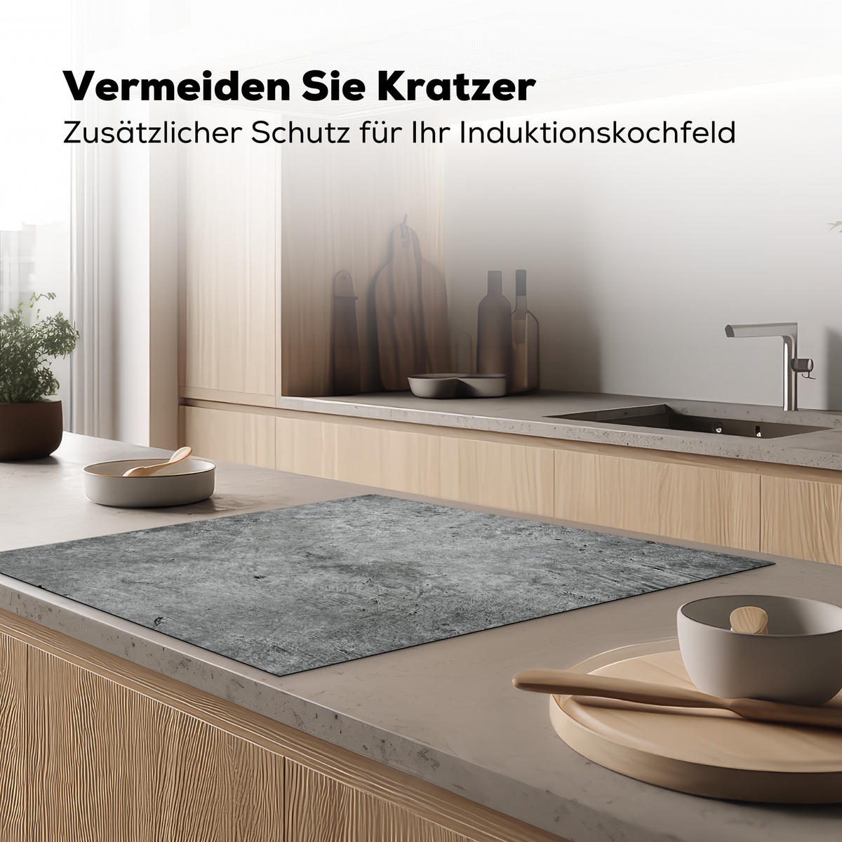 HERDABDECKPLATTE Beton - Schiefer - Grau -Betonstruktur Induktionsmatte 78x78 cm - Grau, Kunststoff (78/78/0.2cm) - MuchoWow