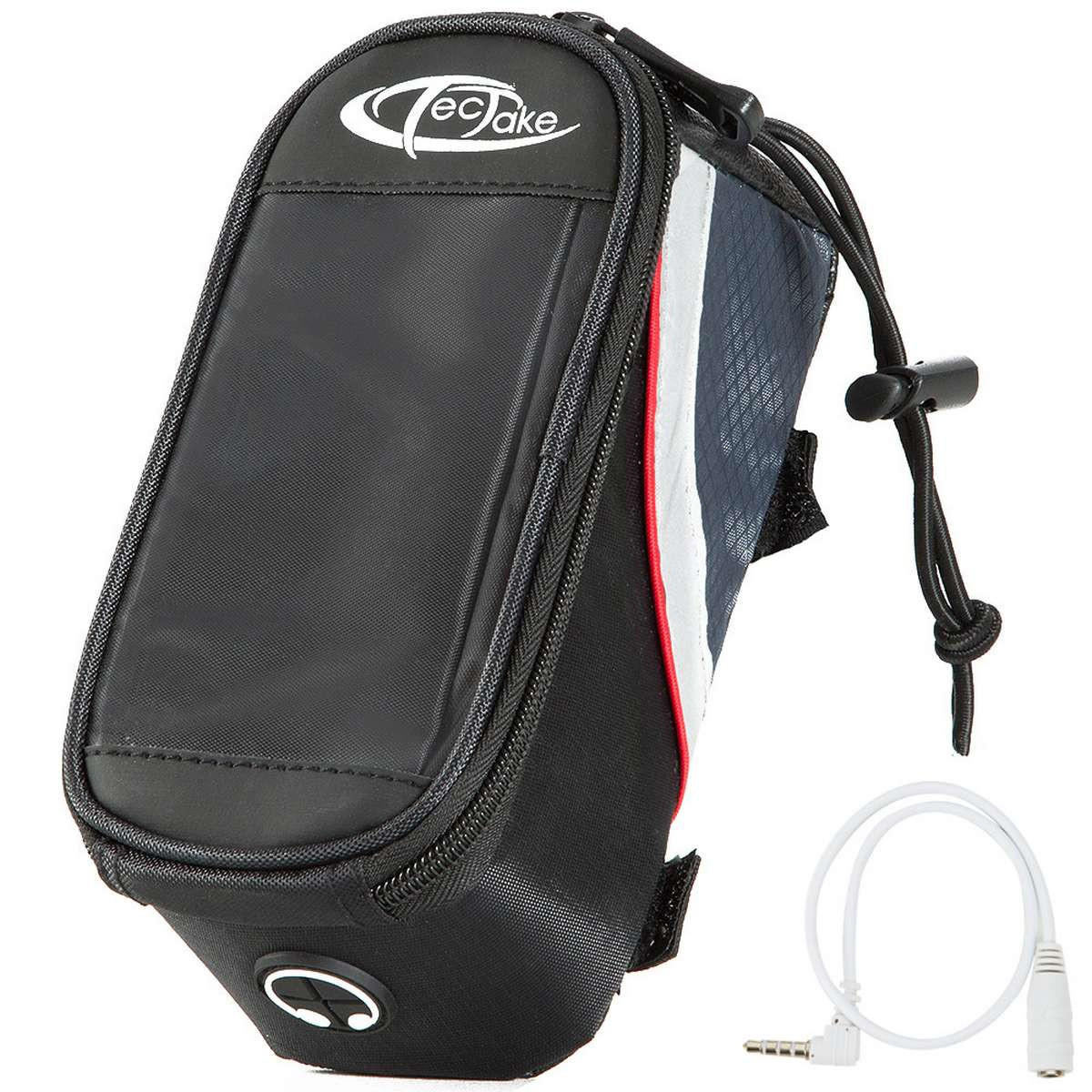 FAHRRADTASCHE ,Zusätzliche Spannseil-Sicherung ,schwarz/grau/rot - Rot/Schwarz, Kunststoff (8.5/8.5/18cm) - tectake