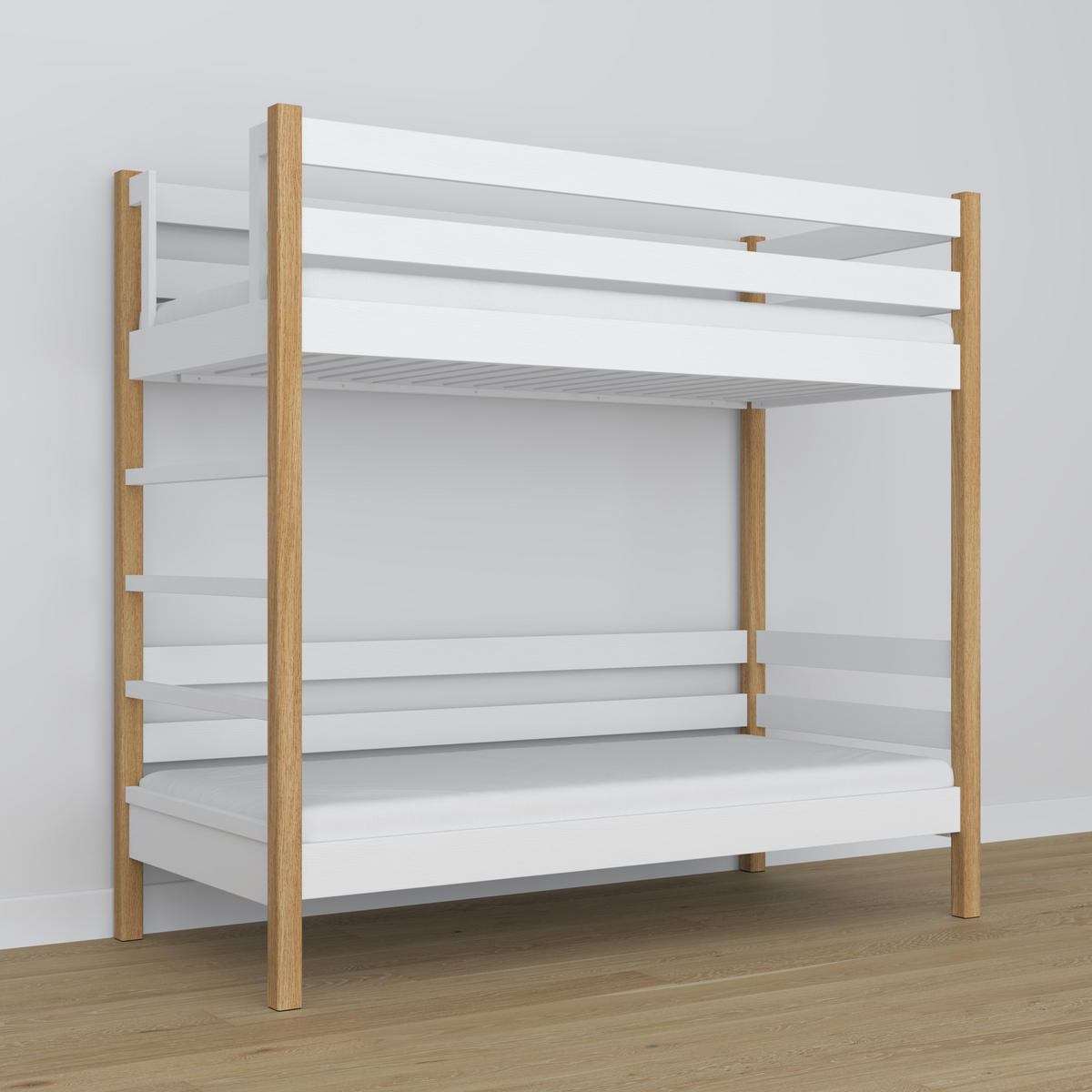 ETAGENBETT N03 Weiß / Eiche Natur 90/180 - Eiche Artisan/Weiß, Naturmaterialien/Holz (90/180cm) - N-Wood