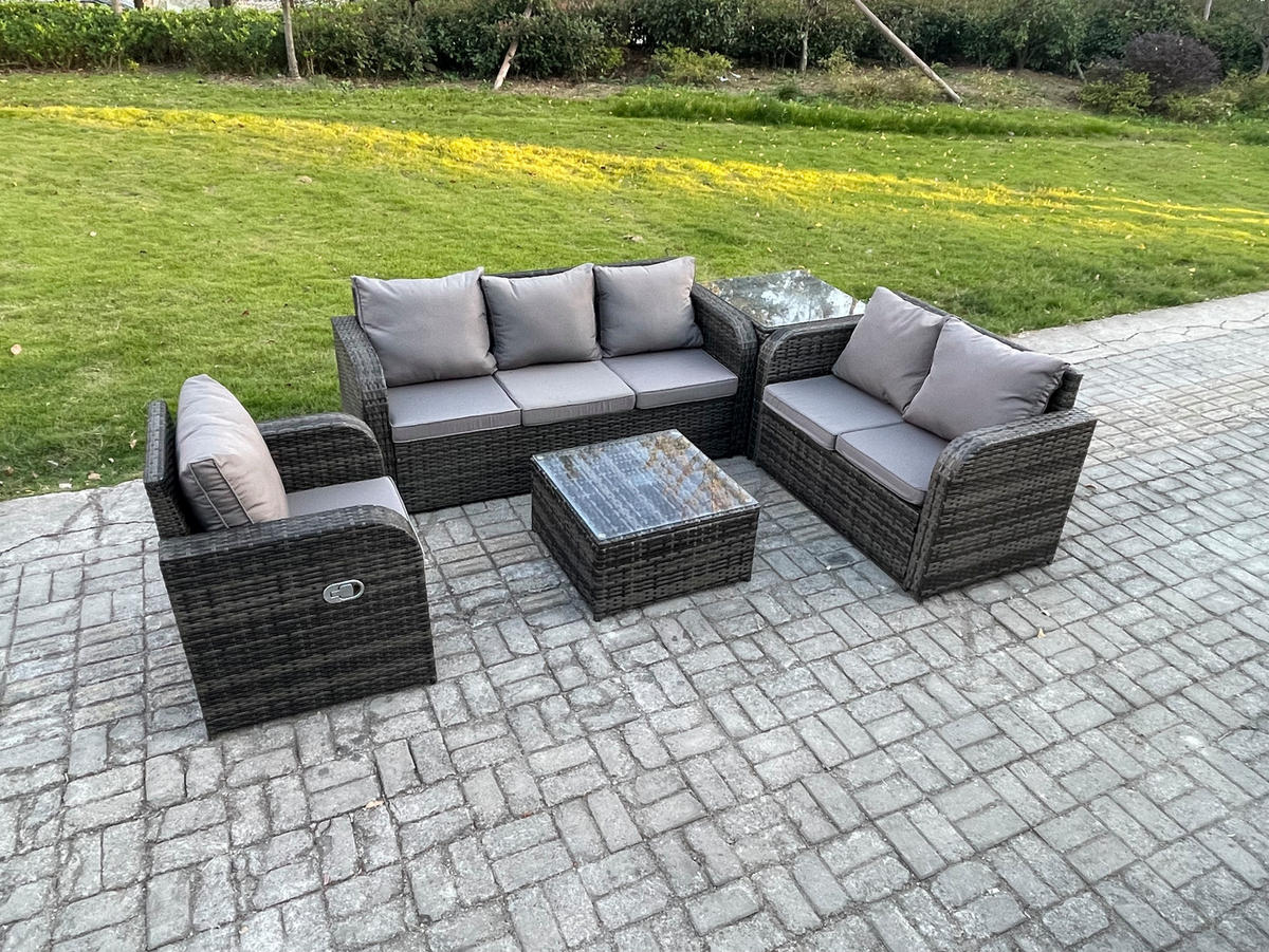 GARTENTISCHGRUPPE Polyrattan Dunkelgrau 5-teilige - Dunkelgrau/Grau, Glas/Kunststoff - Fimous