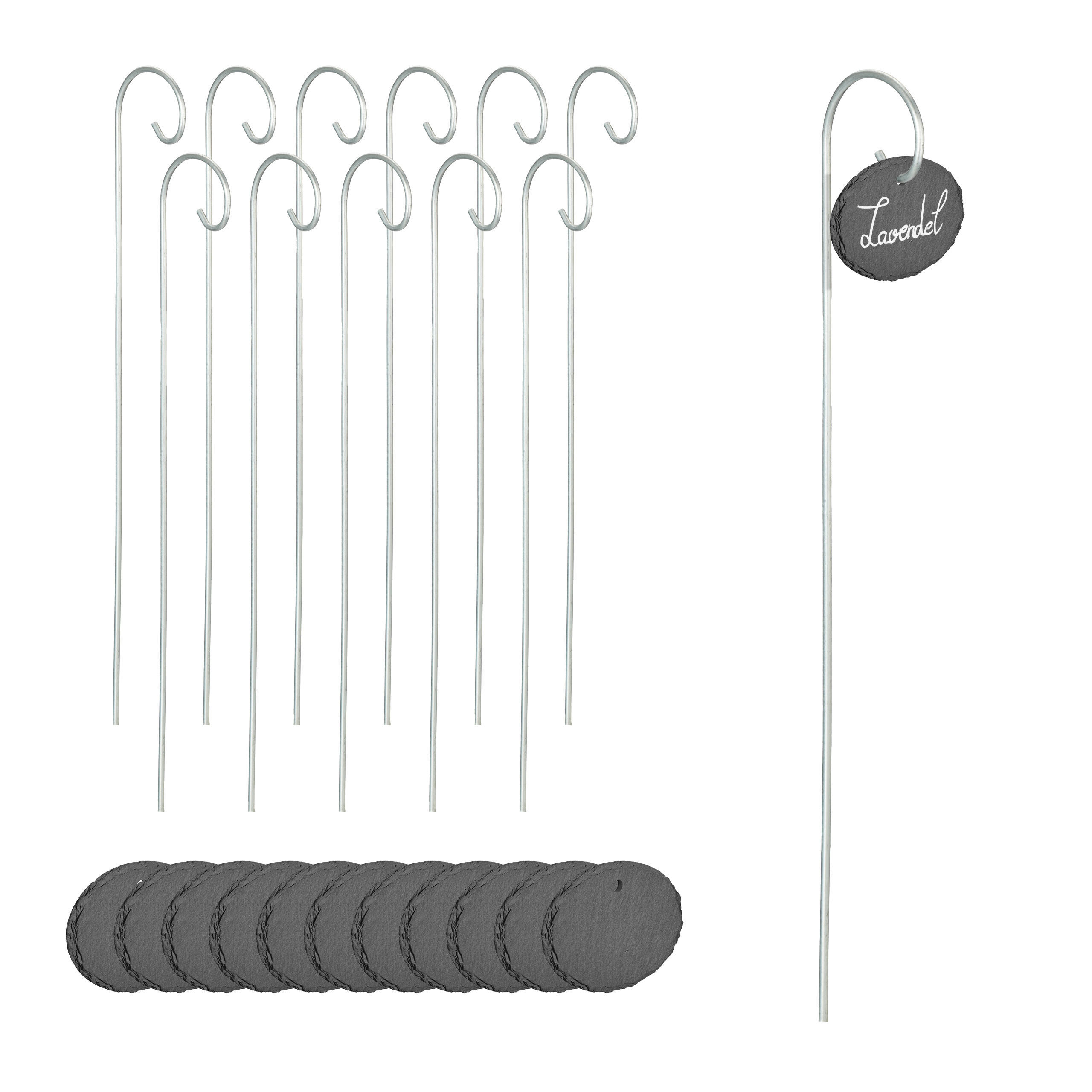 12XSCHIEFER-PFLANZENSCHILDER - Multicolor, Stein/Metall (9/42/6cm) - Relaxdays