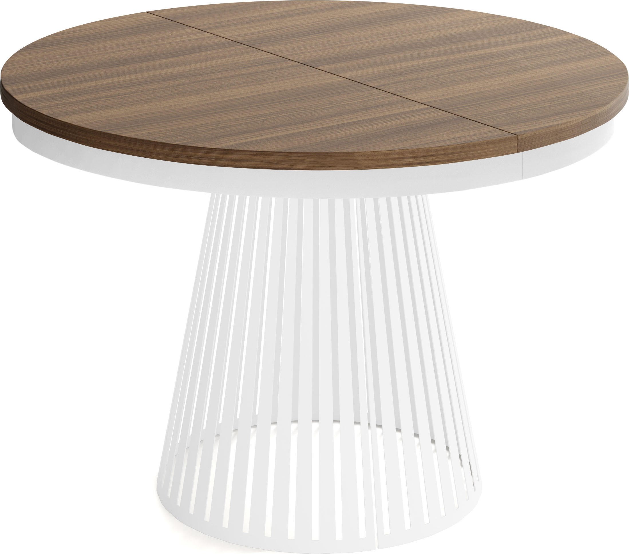 ESSTISCH Naro rund ausziehbar mit Weißem Lamellen-Metallgestell, Walnuss Braun 100-180/100/76 cm - Walnussfarben/Weiß, Holzwerkstoff/Metall (100/100/76cm) - WFL GROUP