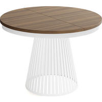 ESSTISCH Naro rund ausziehbar mit Weißem Lamellen-Metallgestell, Walnuss Braun 100-180/100/76 cm - Walnussfarben/Weiß, Holzwerkstoff/Metall (100/100/76cm) - WFL GROUP