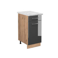 KÜCHENUNTERSCHRANK Fame-Line Anthrazit Hochglanz 40 cm, AP Marmor - Anthrazit/Eiche Wotan, Holzwerkstoff (40/82/60cm) - Vicco