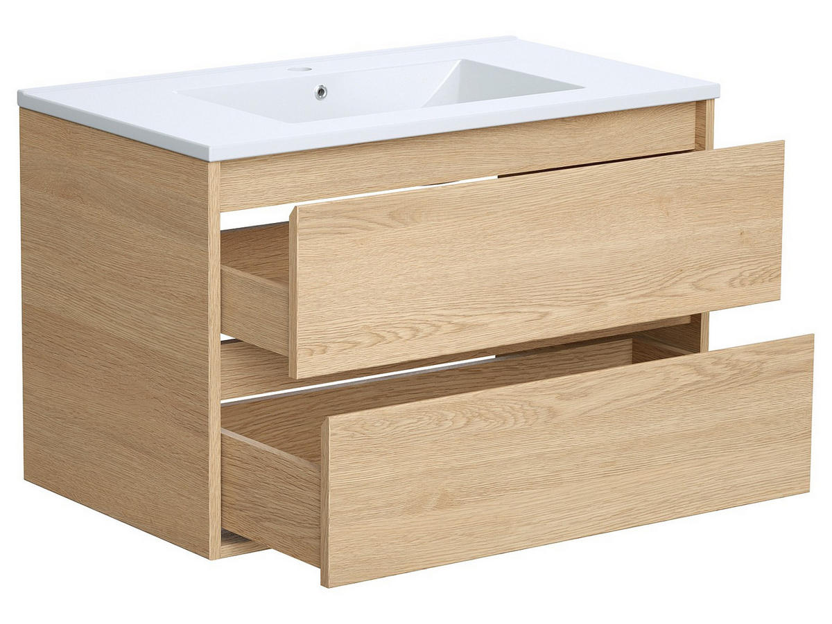 EINZELWASCHTISCH - 80 cm x 45 cm - holz - naturfarben hell Milipam - Weiß, Keramik/Holz (80/50/45cm) - Vente-Unique