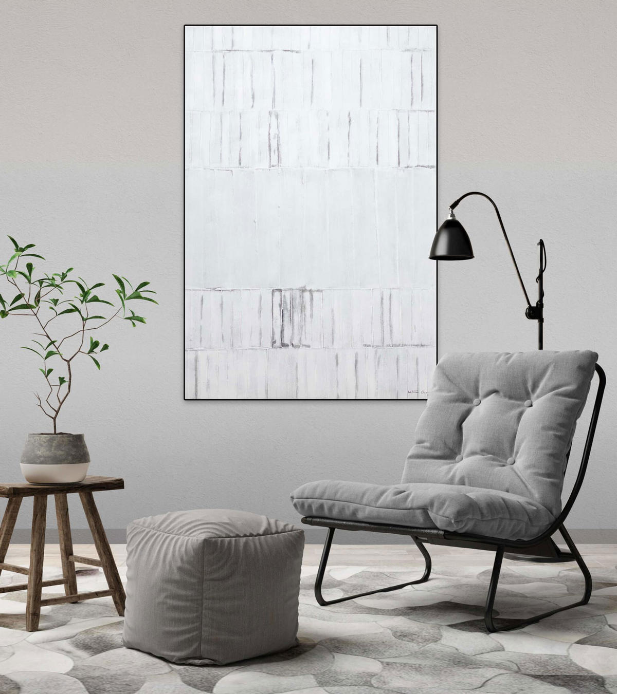 ACRYLBILD HANDGEMALT 80/120 cm - Weiß, Holz/Textil (80/120cm) - KUNSTLOFT