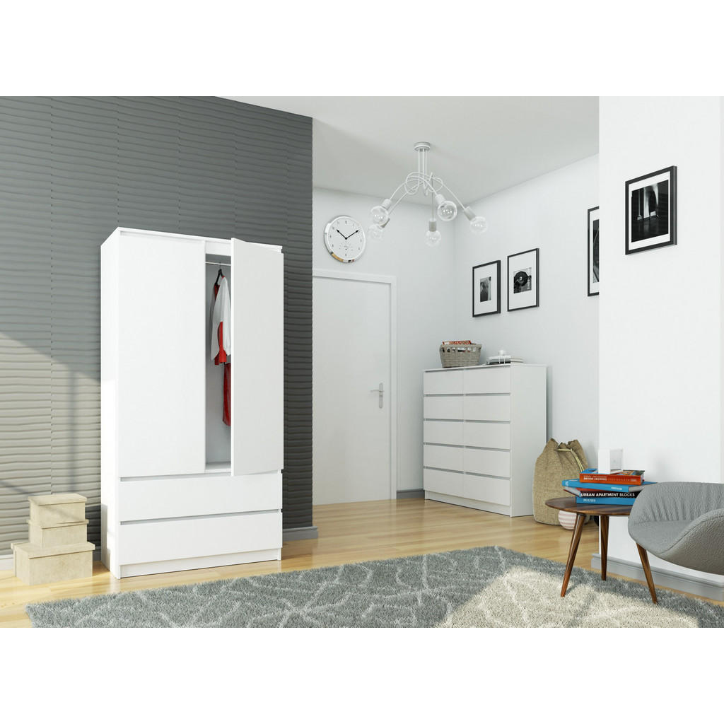 Thumbnail - Akord Kleiderschrank, Weiß, Holzwerkstoff, 4 Fächer, 2 Schubladen, Rechteckig, 180x180x51 cm, Schlafzimmer, Kleiderschrä...