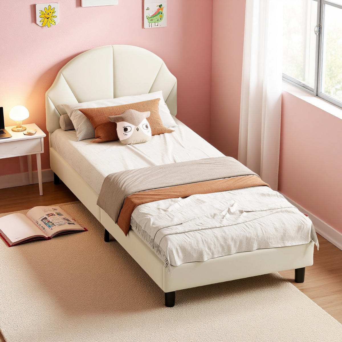 POLSTERBETT 90/200 cm Beige mit gepolstertem Kopfteil - Beige, Holz (90/200cm) - SHOPENTRA