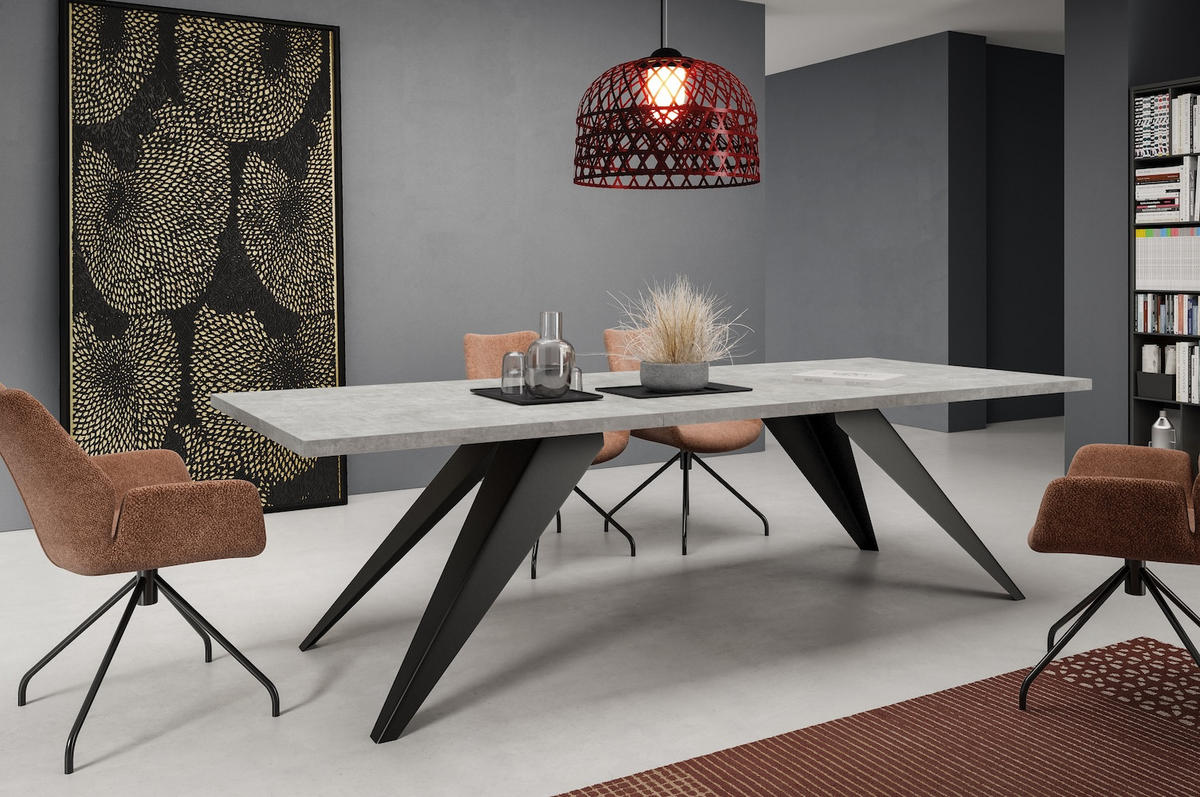 ESSTISCH Vento Bellato grau / Schwarz 160/260 / 90 / 76cm - Schwarz/Grau, Holz/Holzwerkstoff (160/90/76cm) - Feldmann-Wohnen