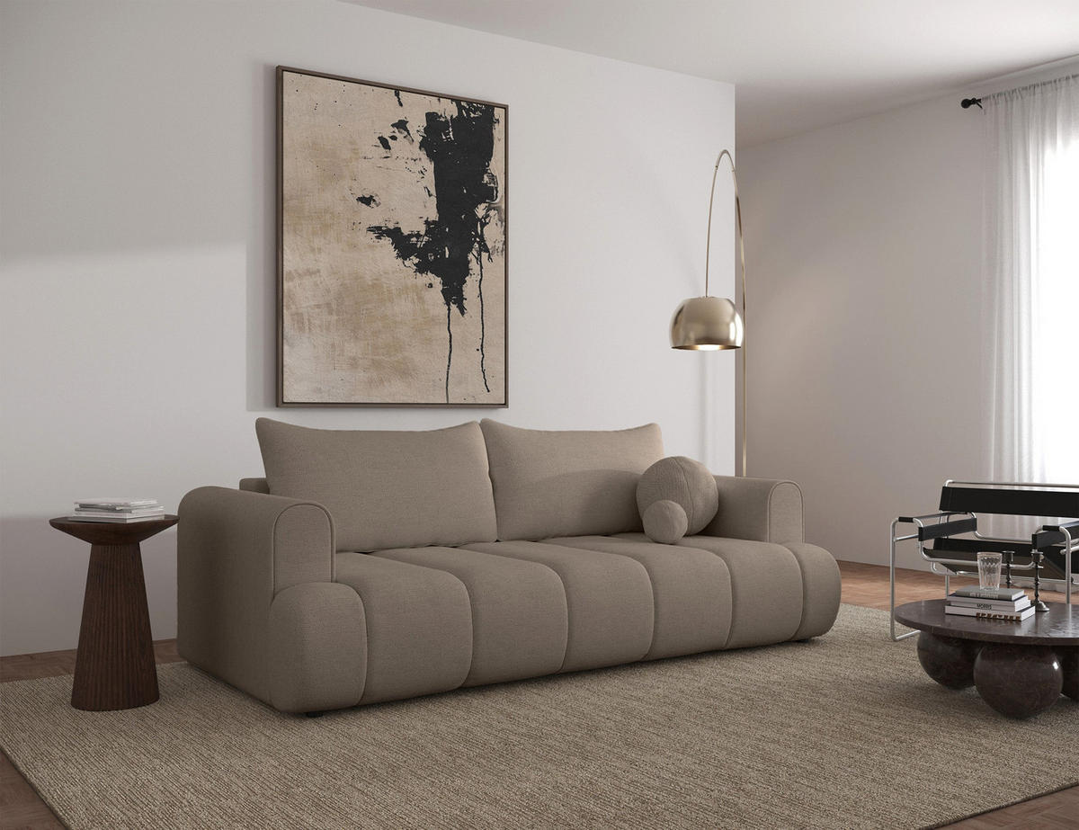 3-SITZER-SOFA Dandelino Beige mit Schlaffunktion - Beige/Schwarz, Kunststoff/Textil (250/90/112cm) - Selsey