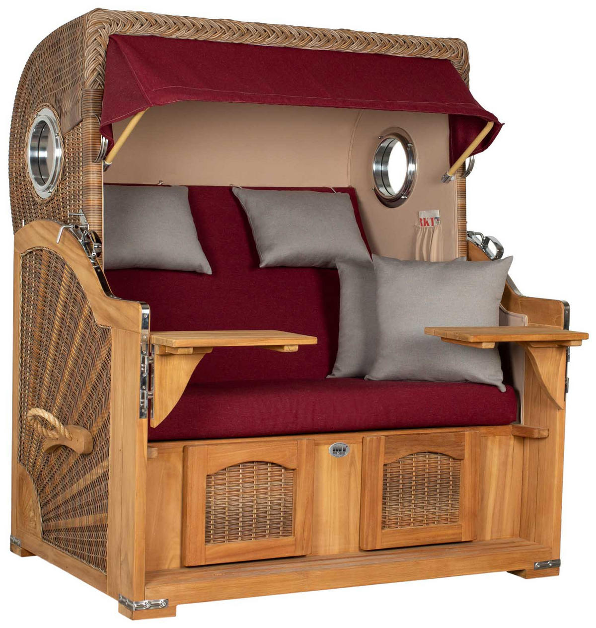 STRANDKORB XXL Düne Grande Teak Banana - Rot/Braun, Metall (142/170/95cm) - Mr. Deko