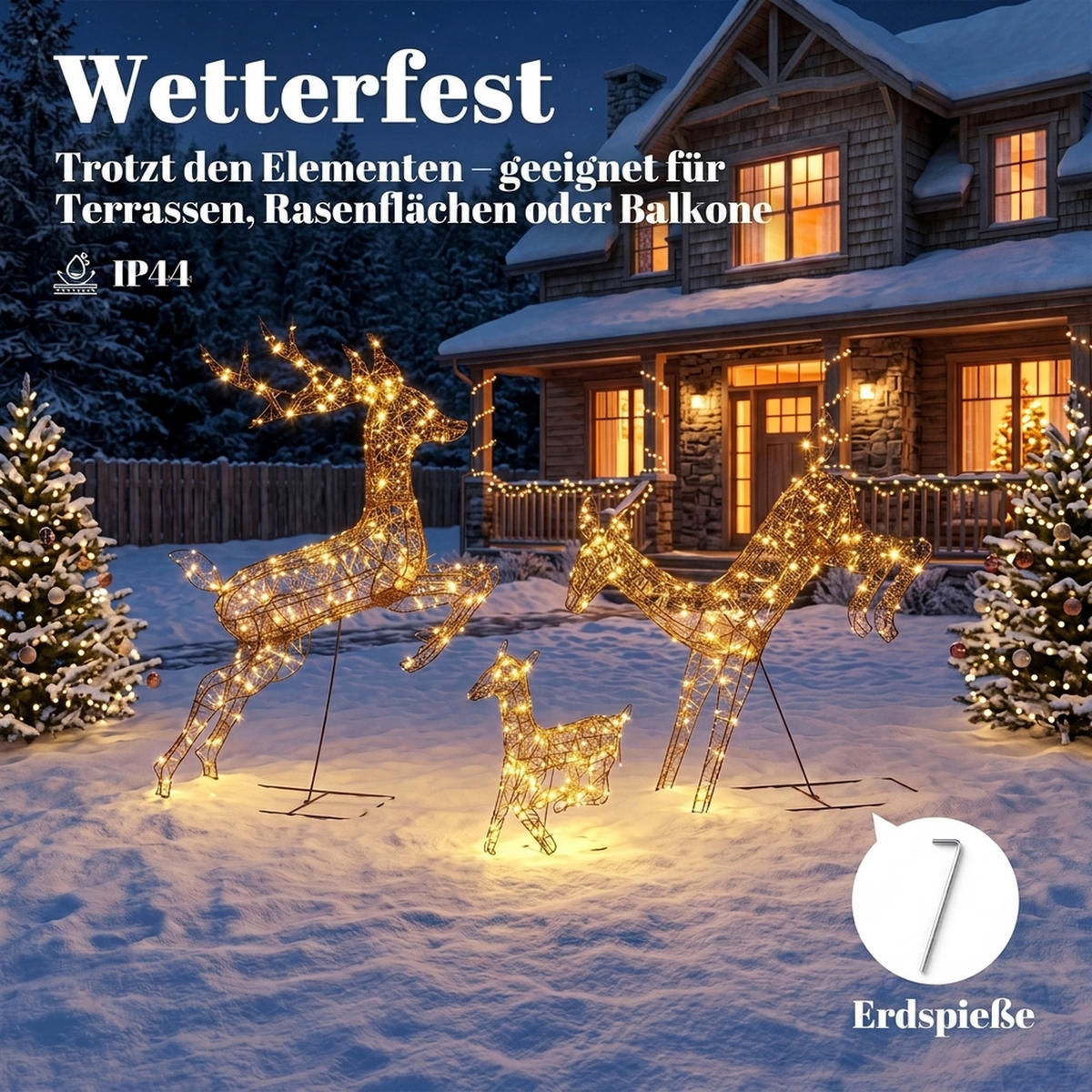 BELEUCHTETE-WEIHNACHTSDEKORATION 3er Set Metall Kunststoff-Rattan Braun - Braun, Metall (25/120/75cm) - Outsunny