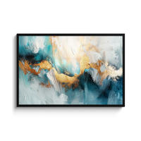 POSTER MIT RAHMENGERAHMTES BILD Abstrakt - Kunst - Gold - Blau 120x80 cm - Petrol, Papier (120/80cm) - MuchoWow