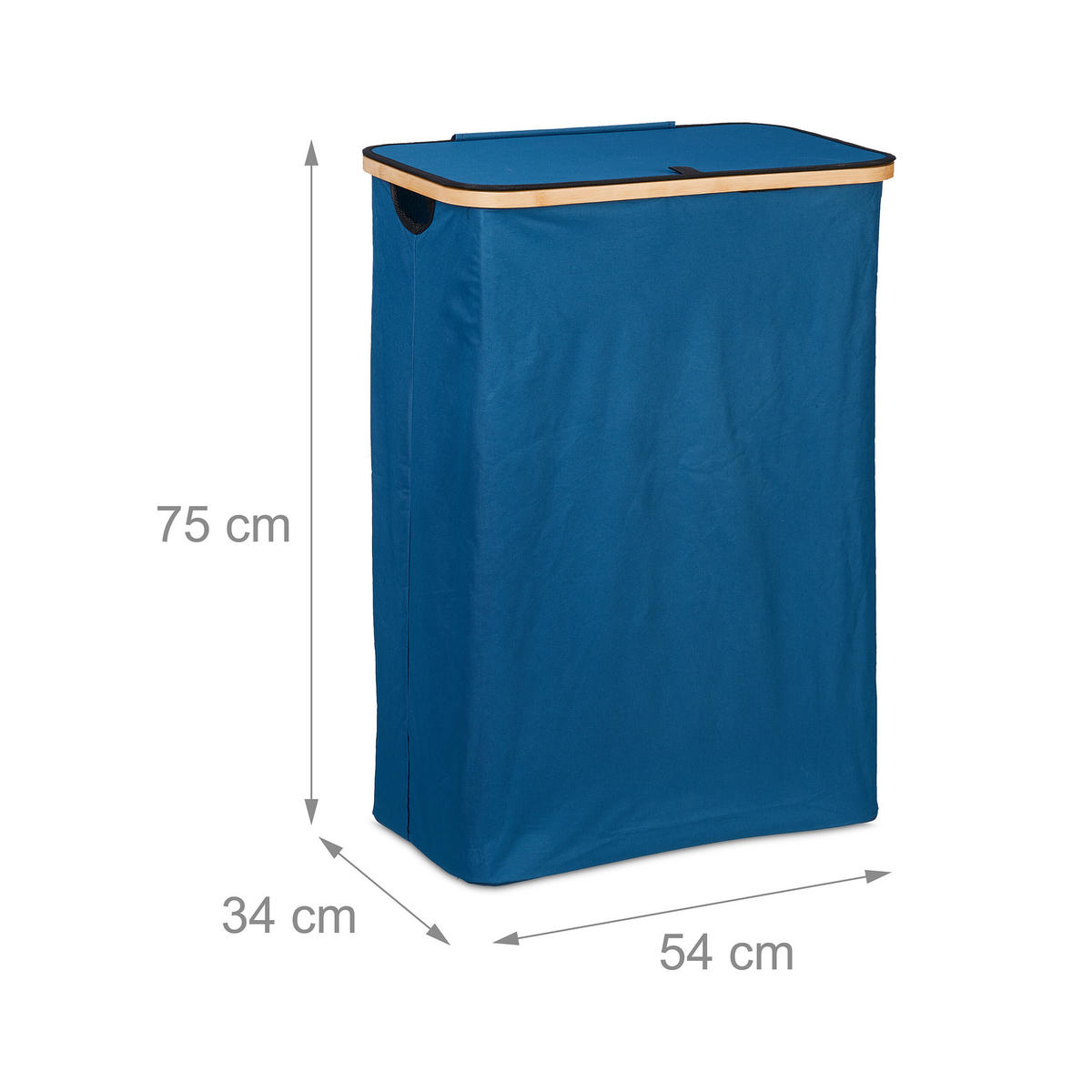 WÄSCHEKORB - Dunkelblau, Holz/Textil (54/75/34cm) - Relaxdays