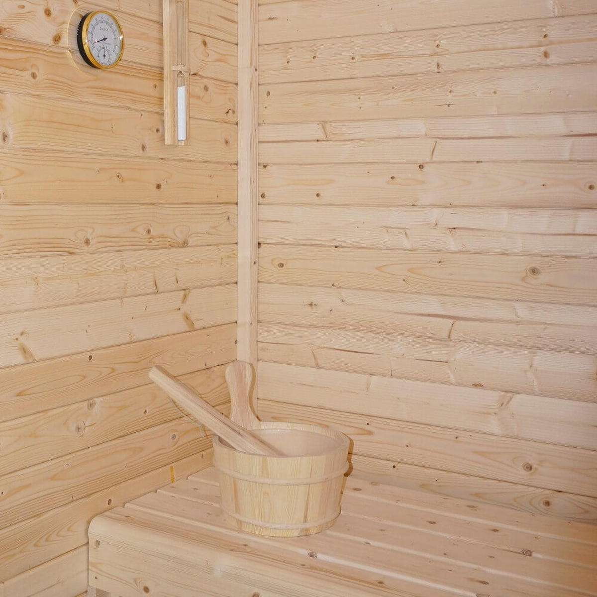 SAUNAHAUS Outdoor TALO M - 191 x 157 cm für 2 Personen - Braun, Holz (191/221/157cm) - Home Deluxe
