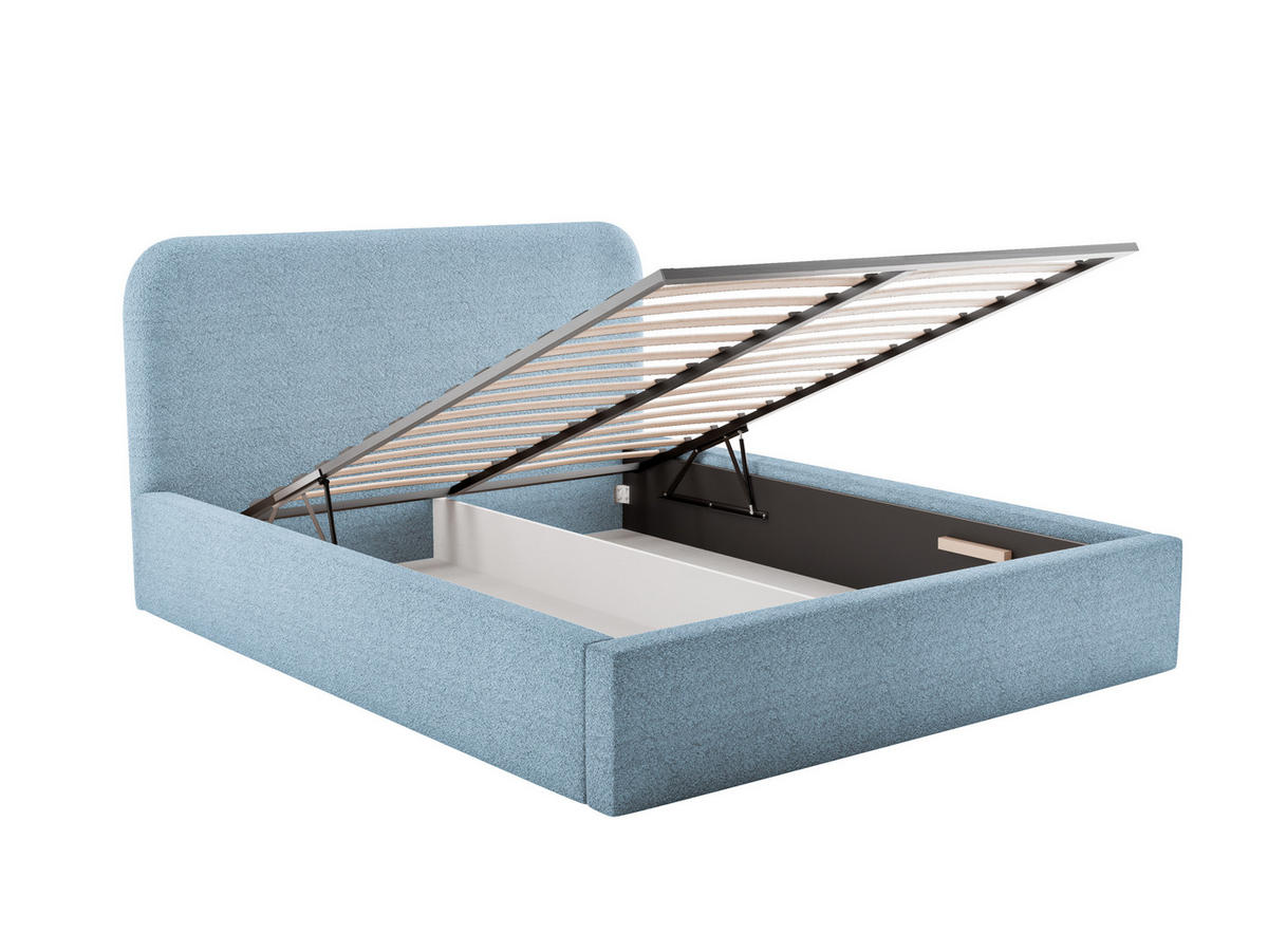 POLSTERBETT LAVINO 180x200 mit Bettkasten & Metallgestell – Bouclé Stoff MONTE Hellblau - Hellblau, Textil (180/200cm) - Luxkor24