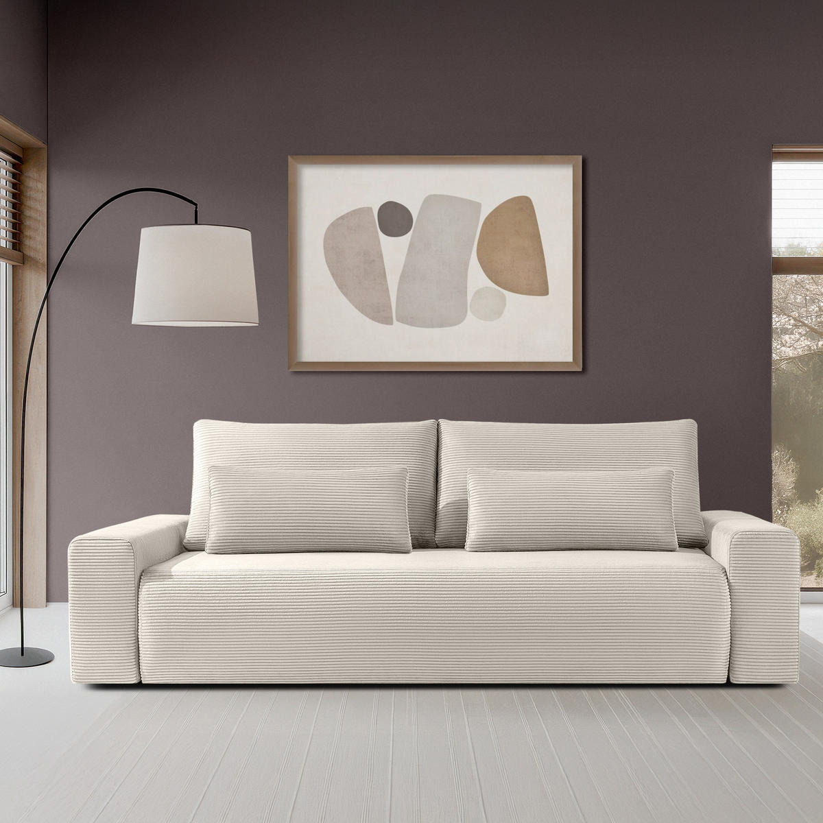 3-SITZER SCHLAFSOFA MOLLIS, Corduroy, Cremig - Creme, Holz/Holzwerkstoff (250/93/108cm) - KONSIMO®