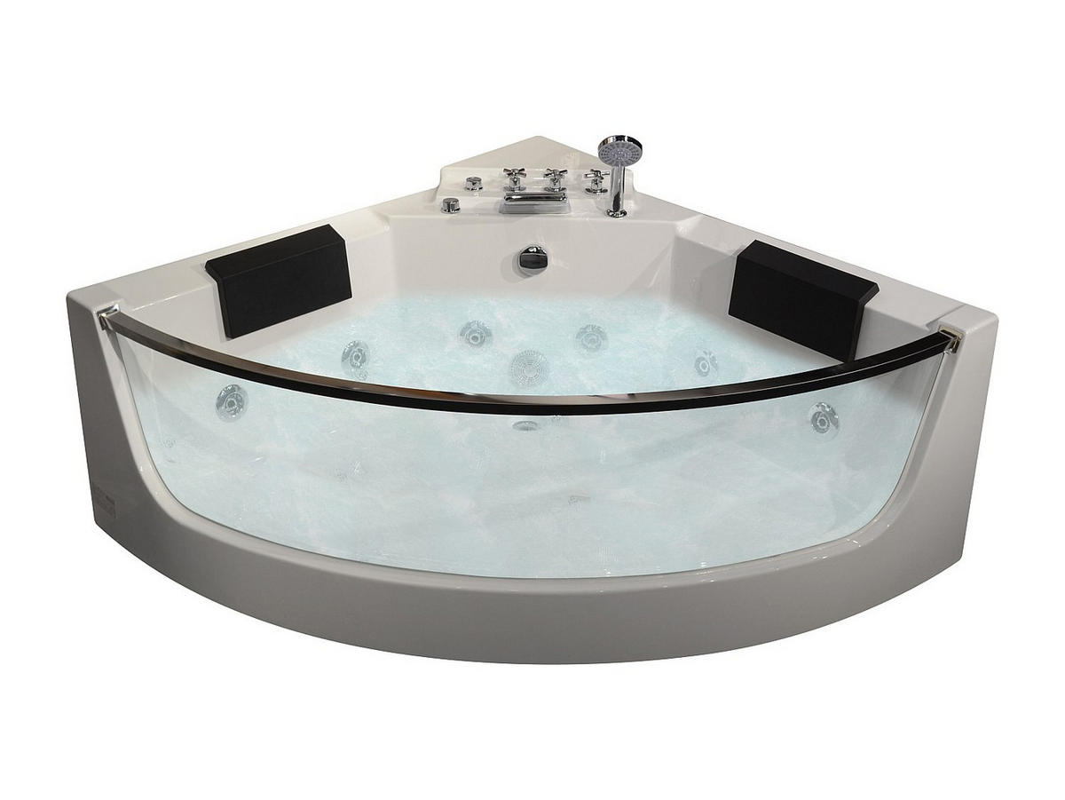 WHIRLPOOLBADEWANNE - 2 -Sitzer - Sicherheitsglas - weiß - EVELINA - Weiß, Glas (138/59/138cm) - Vente-Unique