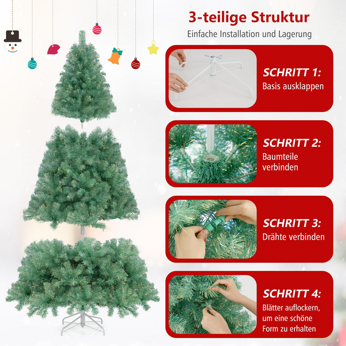 WEIHNACHTSBAUM Tannenform mit warmweißen LEDs 180 cm fruchtgrün - Grün, Metall (180cm) - COSTWAY