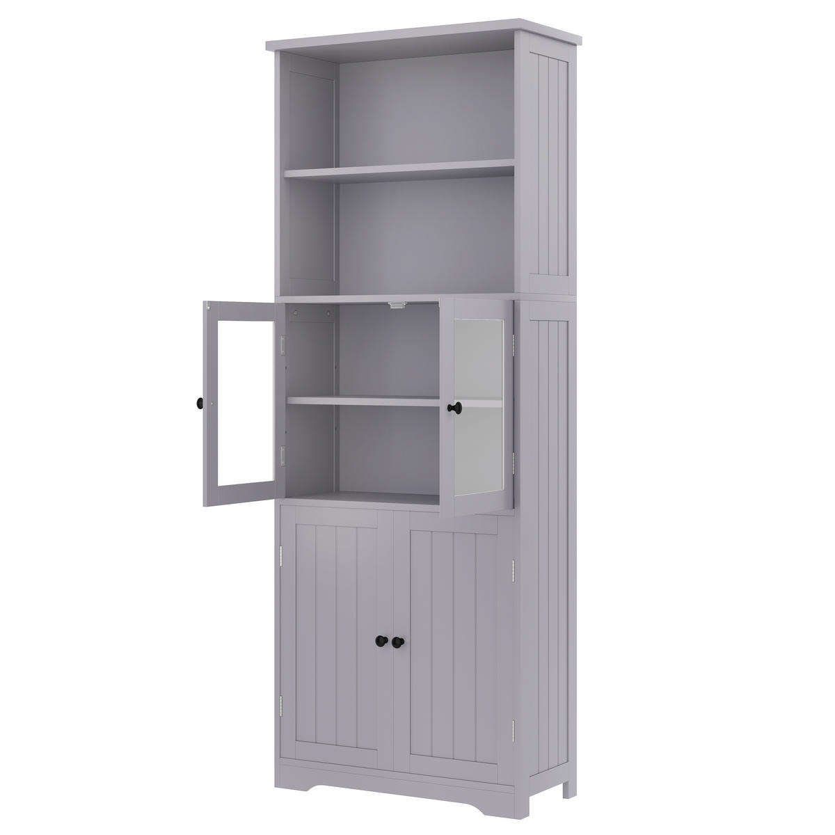 HOCHSCHRANK mit 4 Türen, feuchtigkeitsbeständiger Lack, 57,5/28,5/160 cm, Grau - Grau, Holzwerkstoff (57.4/160/28.5cm)