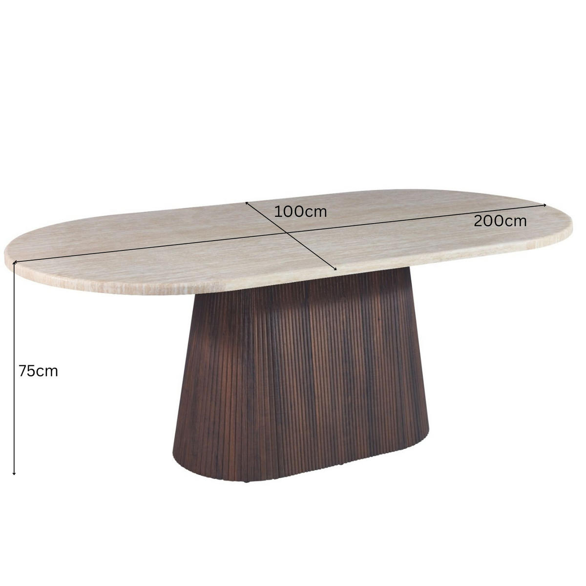 ESSTISCH Dervio braun oval Travertinoptik 200/100/75 cm - Braun, Holz/Stein (200/100/75cm) - alesvelt