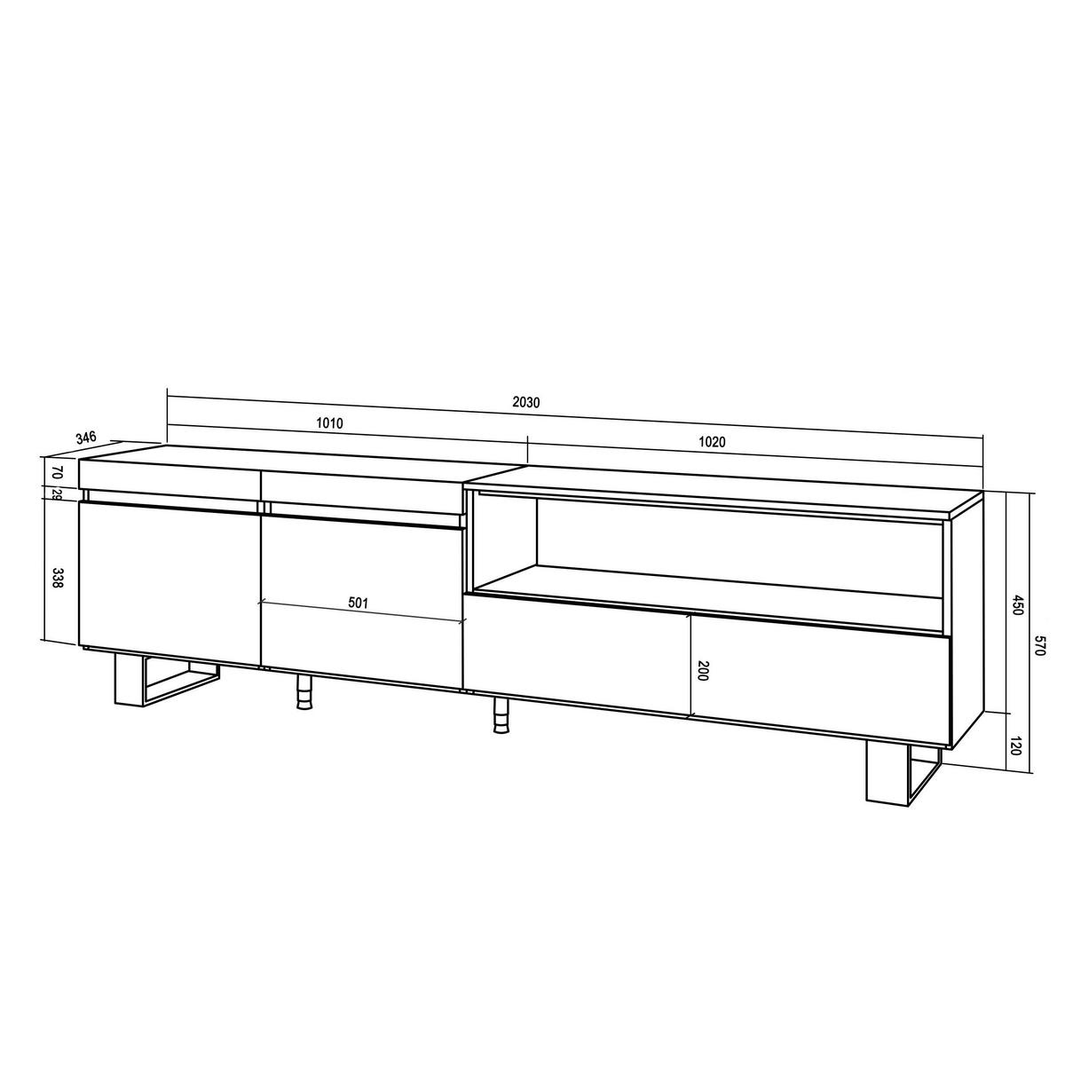 TV-SCHRANK weiß, schwarz, 200/35/57cm - Weiß, Holzwerkstoff (200/57/35cm) - Skraut Home