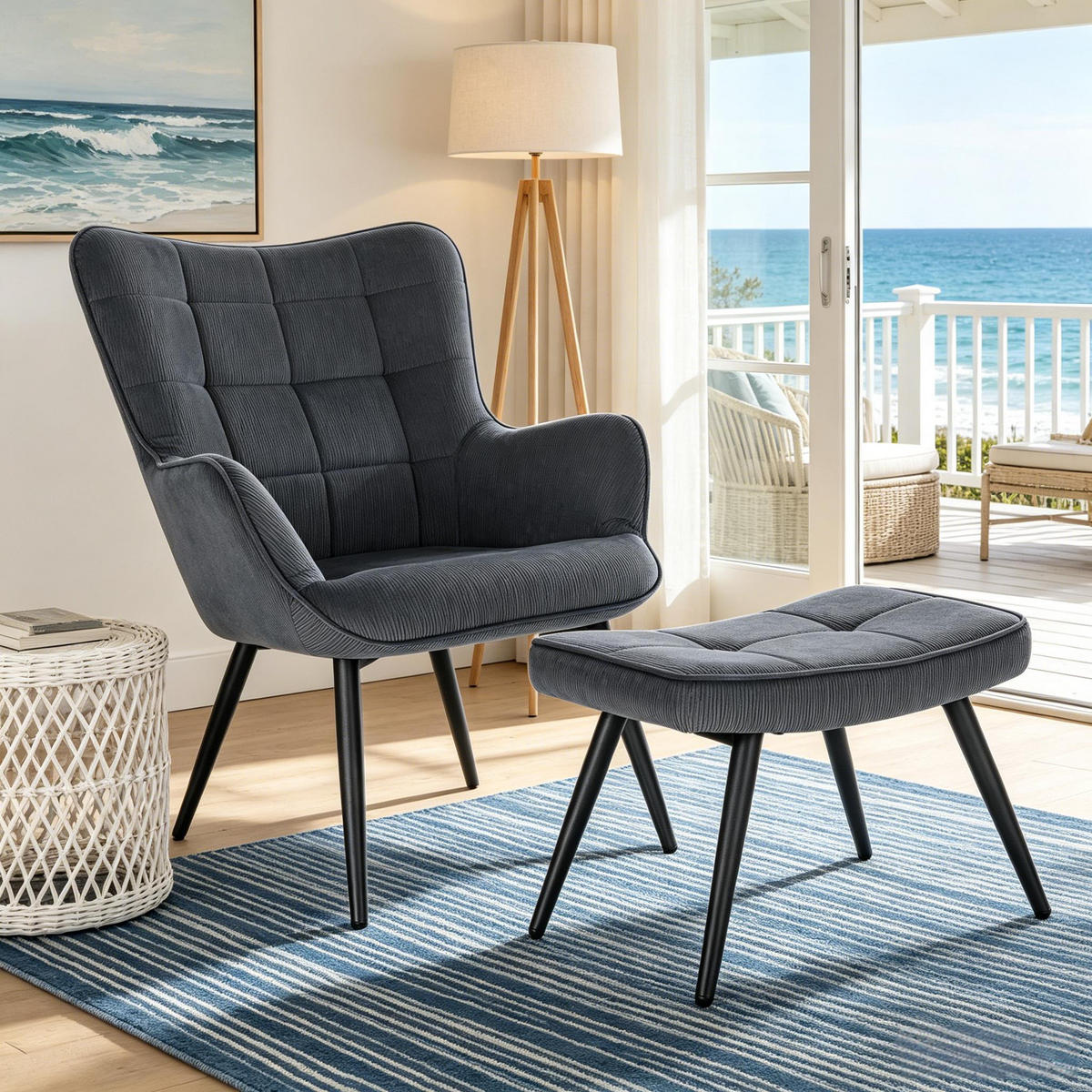 OHRENSESSEL mit Hocker, DE-42162, Dunkelgrau - Dunkelgrau, Metall (50/97/49cm) - ComfortXL