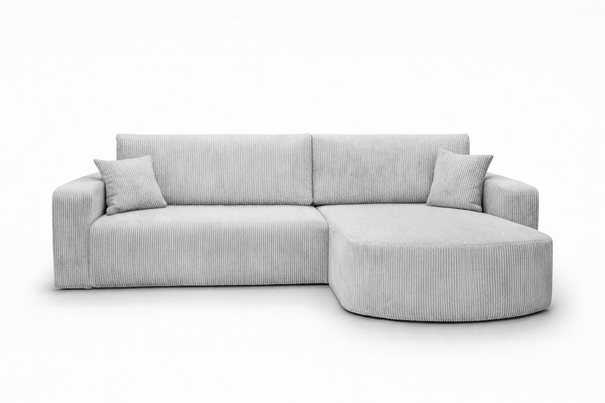 ECKSOFA Mit Schlaffunktion, Cordstoff Poso, Hellgrau, Rechts, ROUND ONE XL - Hellgrau, Holz (271/175cm) - Kaiser Möbel