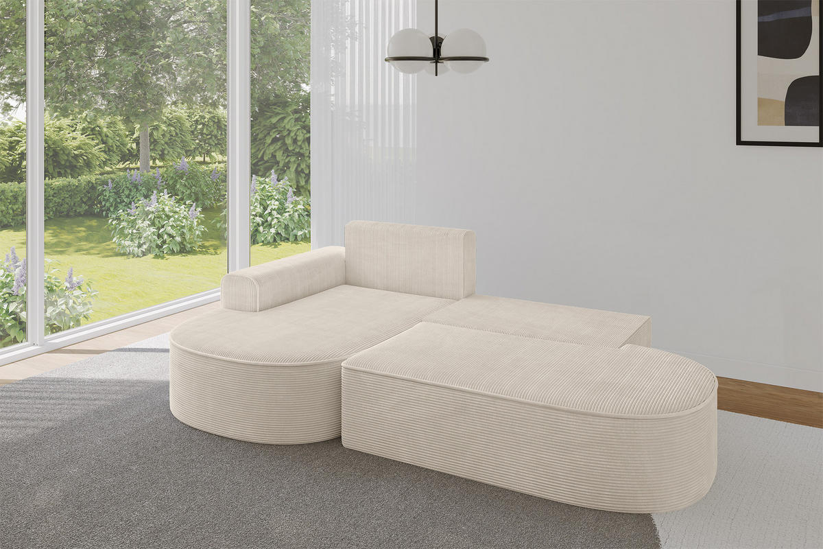 ECKSOFA mit Schlaffunktion und Bettkasten Ottomane Links MARI-L1-S - 283x167x85 cm Beige Cord - Cognac/Schwarz, Holzwerkstoff/Kunststoff (283/167cm) - ALTDECOR