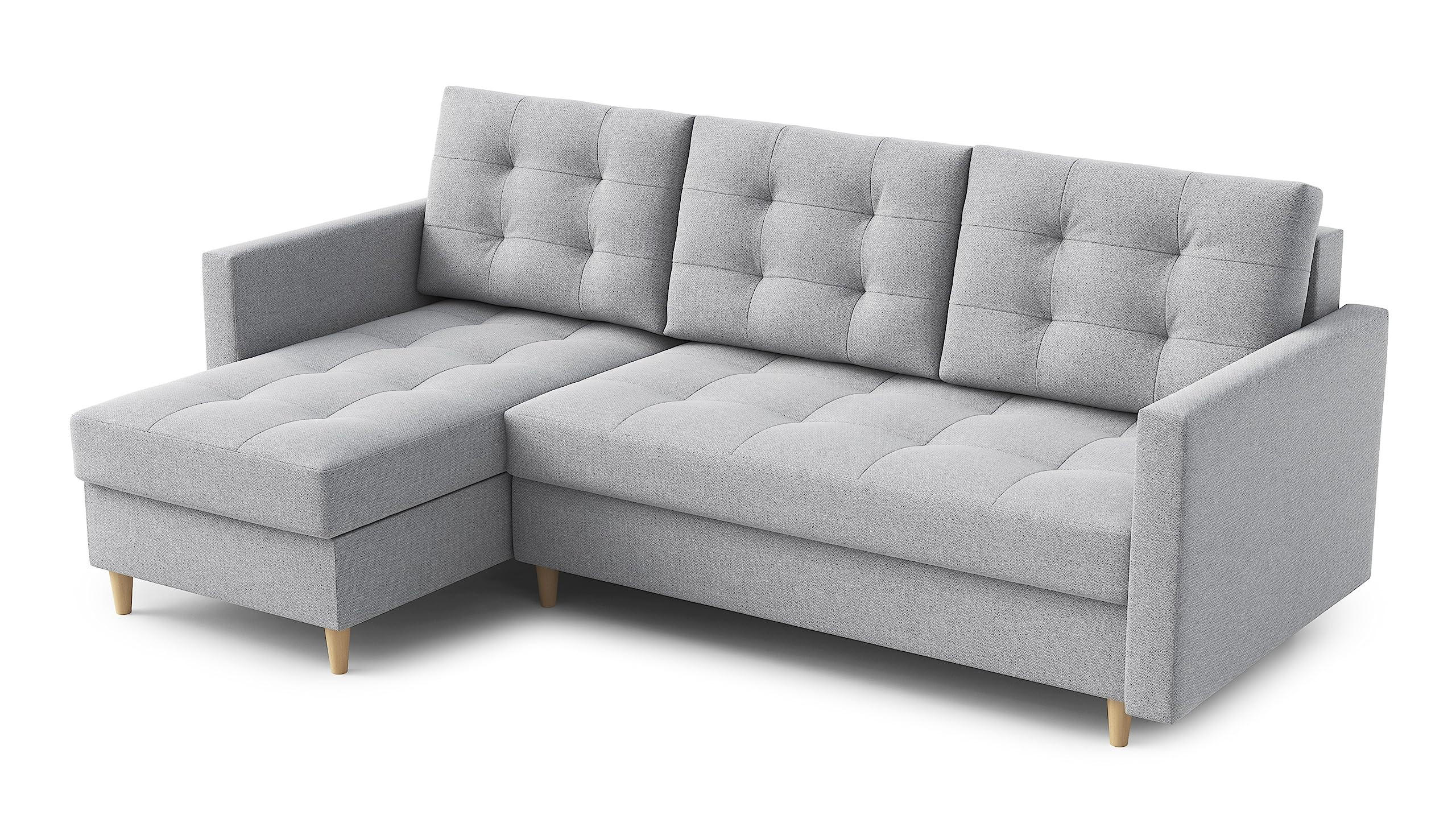 ECKSOFA DIVO 224x103 cm, Schlaffunktion, Hellgrau, Links - Hellgrau, Holz/Textil (144/224cm) - DomoHome