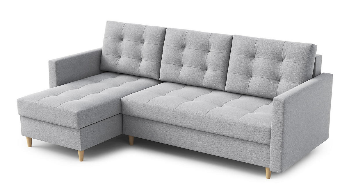 ECKSOFA DIVO 224x103 cm, Schlaffunktion, Hellgrau, Links - Hellgrau, Holz/Textil (144/224cm) - DomoHome