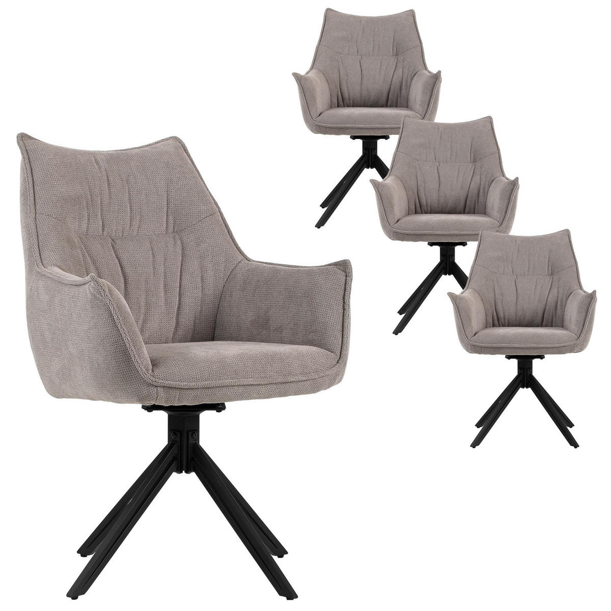 ESSZIMMERSTUHL 4-er Set Ginosa hellgrau drehbar - Beige/Hellgrau, Textil/Metall (62/90/66cm) - Mr. Deko