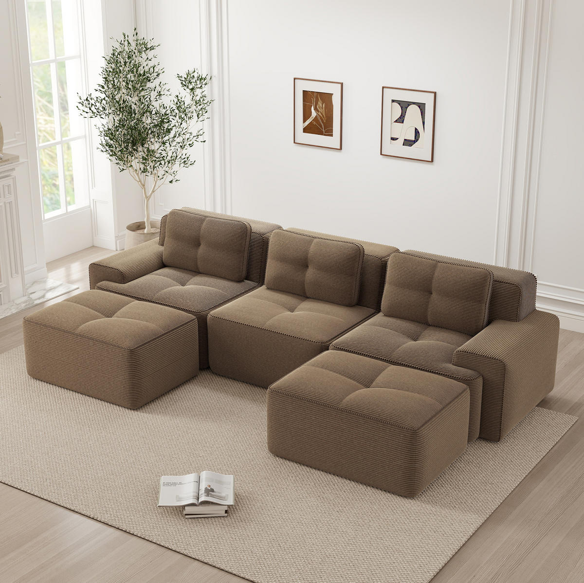 WOHNLANDSCHAFT 293/177/69 cm in Braun aus Cord mit tiefer Sitzfläche - Braun, Textil (177/69/293cm) - Flora Grace