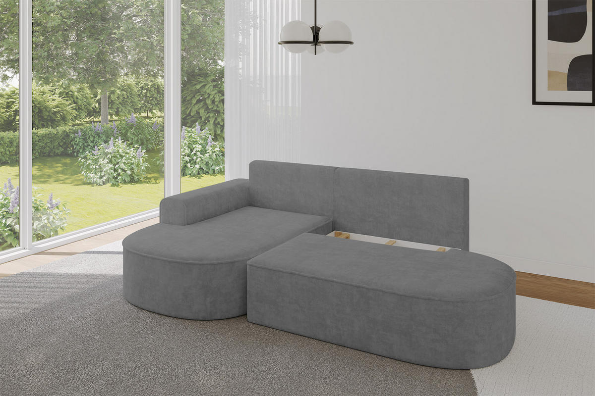 ECKSOFA mit Schlaffunktion und Bettkasten Ottomane Links MARI-L1-S - 283x167x73 cm Grau Velours - Anthrazit/Schwarz, Holzwerkstoff/Kunststoff (283/167cm) - ALTDECOR