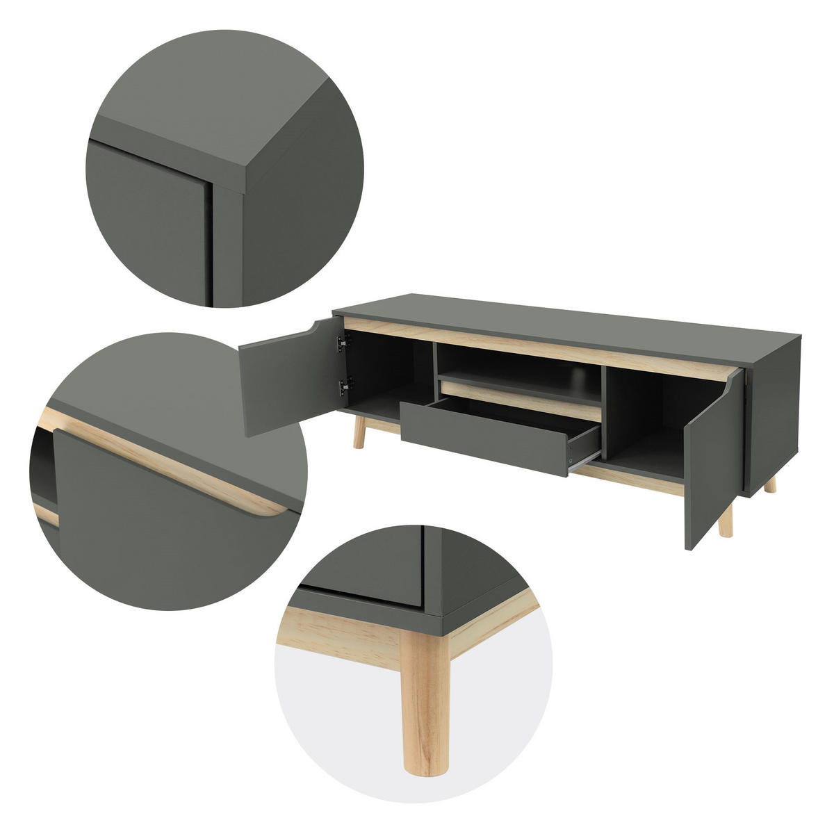 TV LOWBOARD - Grau, Holz (40/46/140cm) - ML-DESIGN